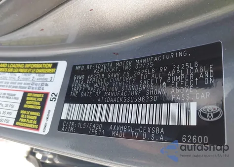 2025 Toyota Camry Se z USA, uszkodzony, nr VIN 4T1DAACK5SU596330